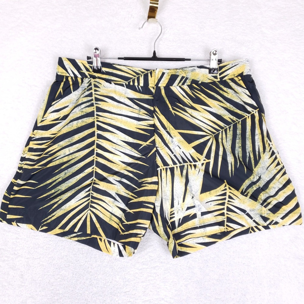 Double Rainbouu Swim Trunks Mens Large Palm Tree Print Black Yellow Board Shorts